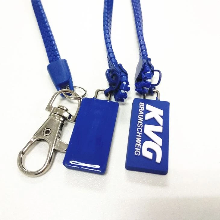 Plastic Zipper Lanyard With Embossed Logo PVC Pull