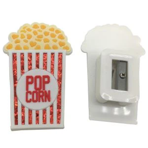 Novelty Soft PVC Popcorn Shape Pencil Sharpener Gyda Sequins